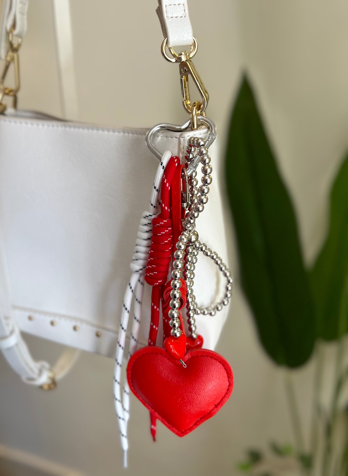 Heart With Silver Bow Bag Charm