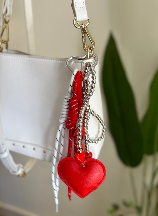 Heart With Silver Bow Bag Charm