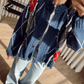 The Vintage Blue & Red Fringed Cardigan