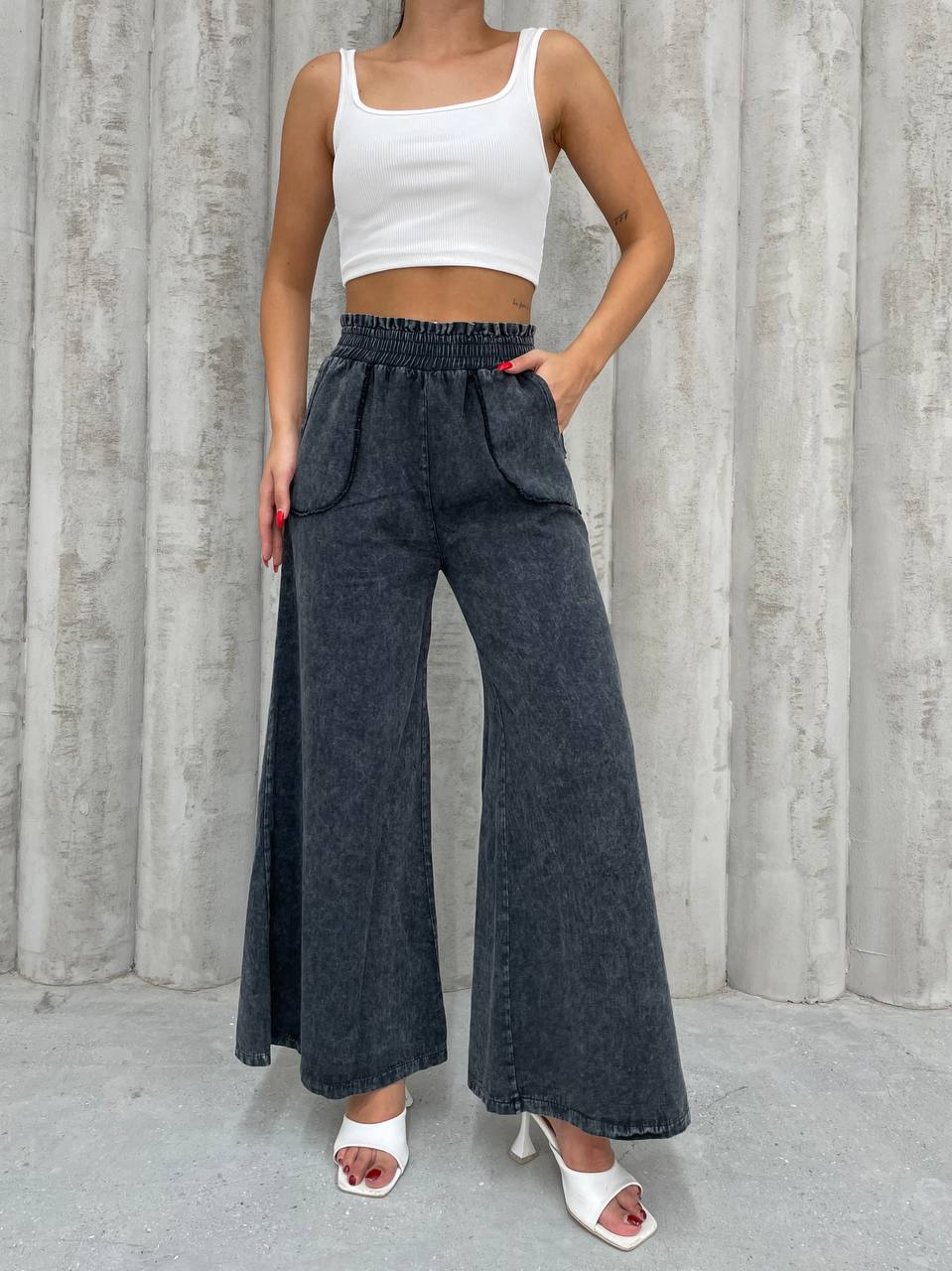 Washed Grey Elastic Waist Pants