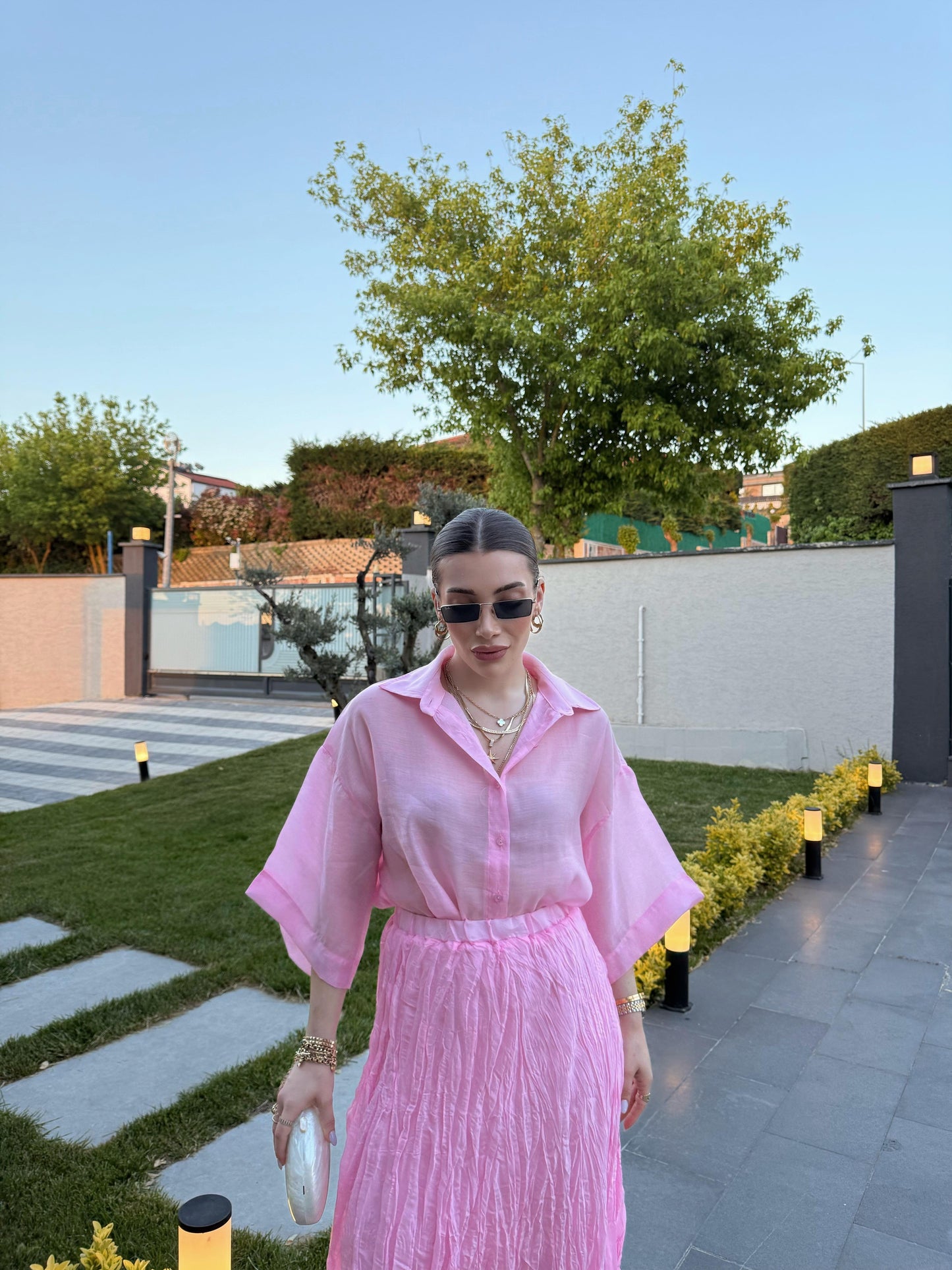 Pink Oversized 3/4 Sleeve Shirt