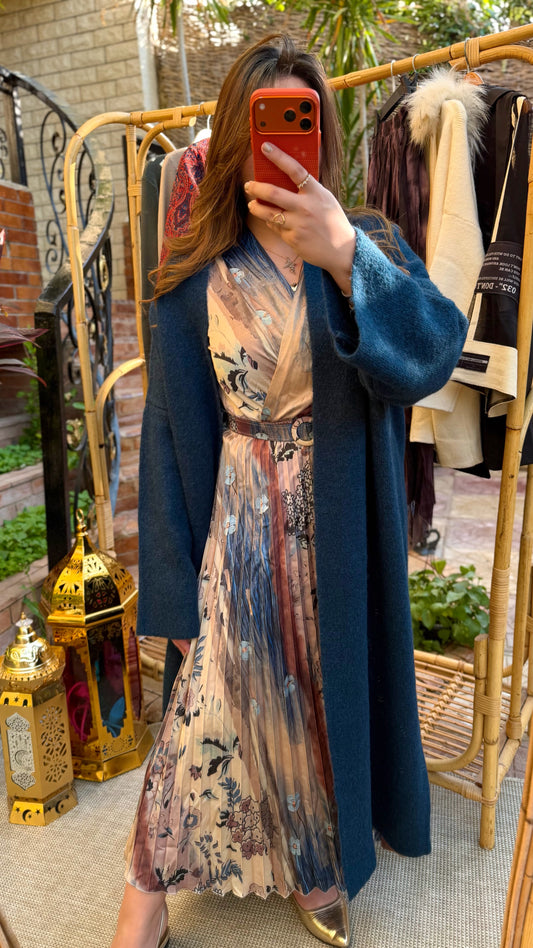 Blue Heavy Longline Coat Cardigan