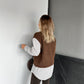 Brown V Triko Vest With Striped Black Cotton Shirt (one piece)