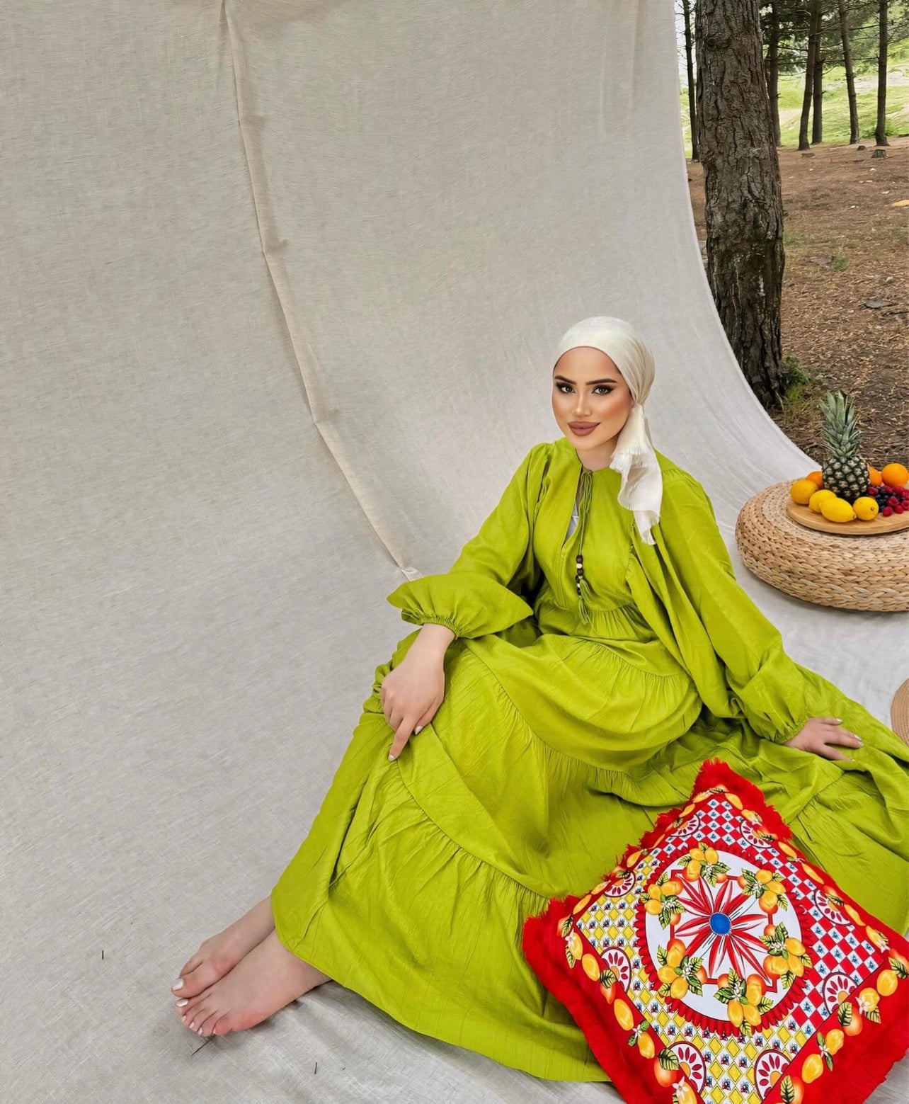 Lime Green Boho Wide Dress With Tassels