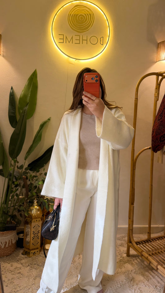 Cream Heavy Longline Coat Cardigan