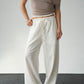 Linen White Straight Pants With Elastic Waist