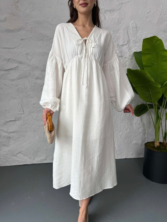 Off White Cotton Muslin Dress