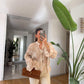 Beige Smocked Chiffon Vintage Blouse