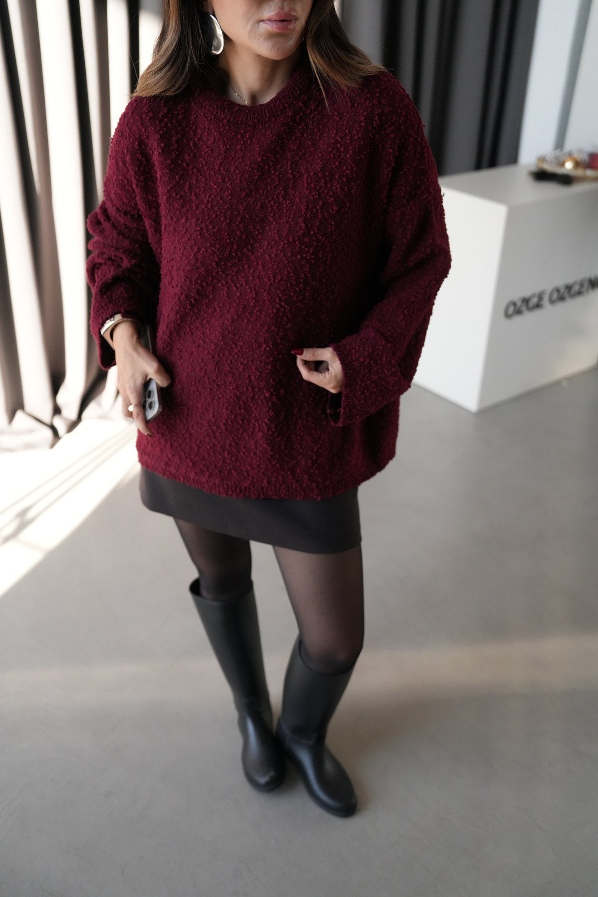 Burgundy Round Neck Stitch Pullover