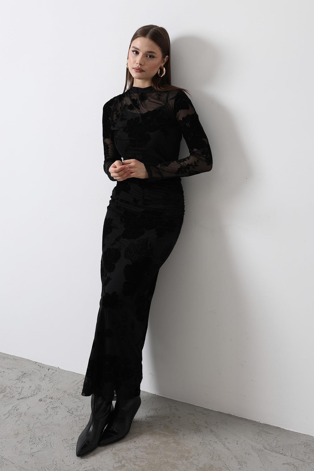 Black Velvet & Tull Bodycon Dress