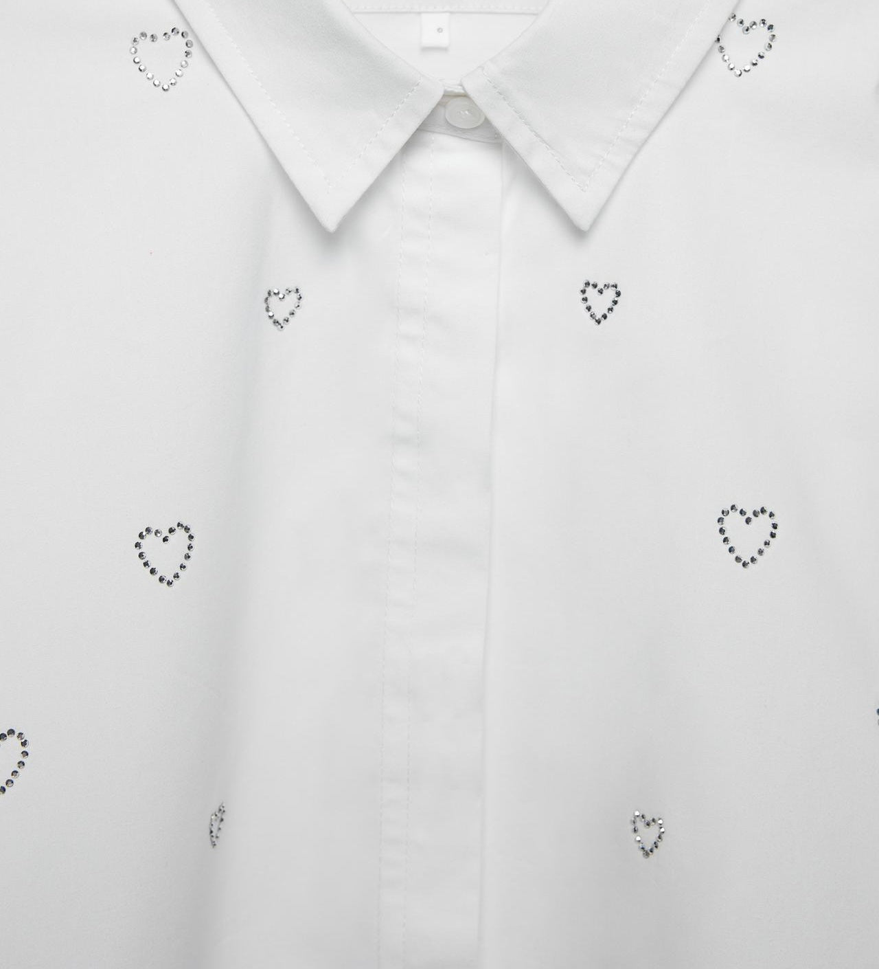 White Embellished Heart Oversized Shirt