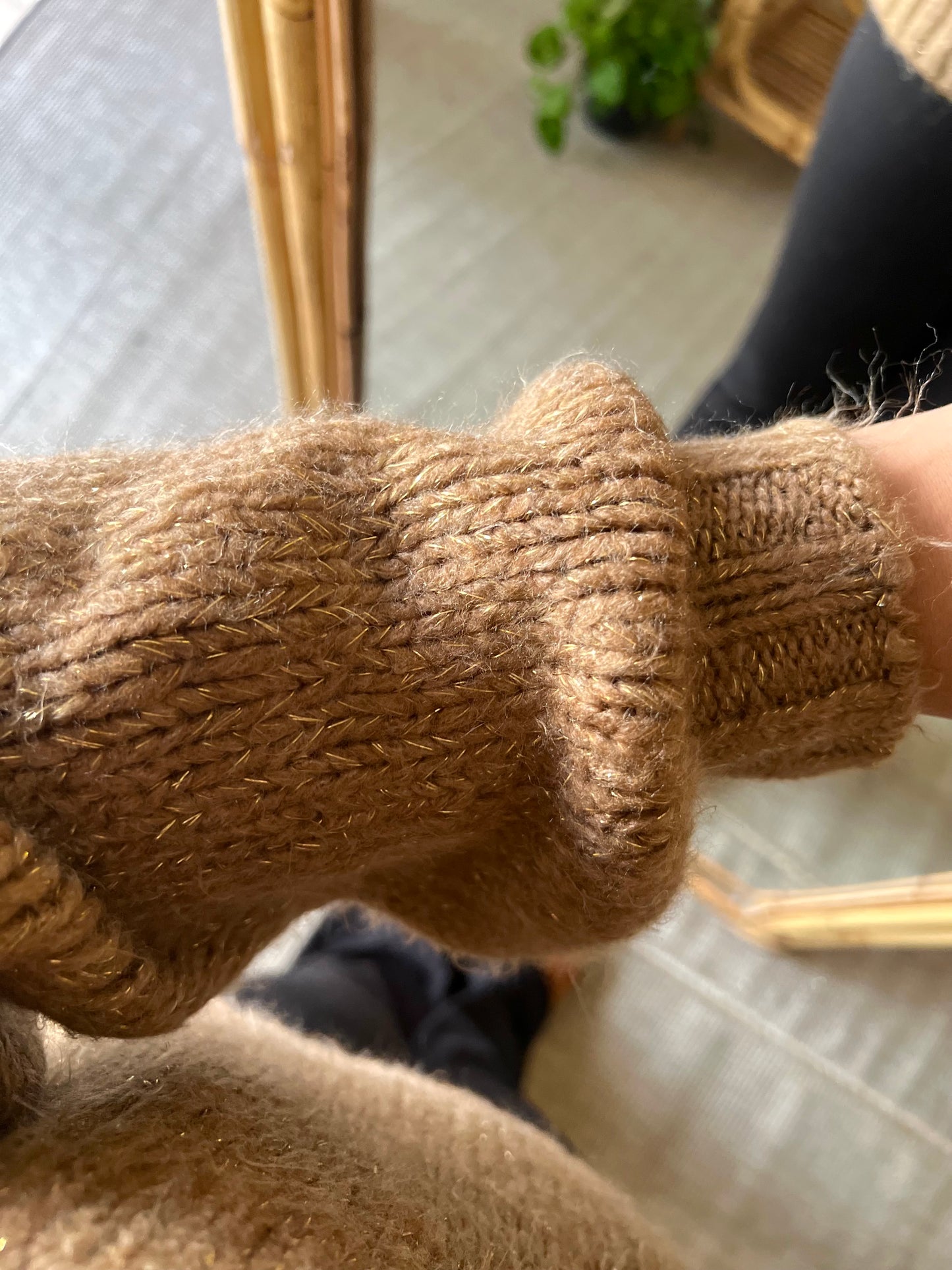Camel Mohair Pullover With Golden Threads