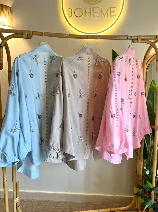 Cafe Floral Bead-Embellished Kimono