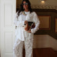 White Floral Petals Straight Leg Pants