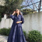 Blue Embroidered Floral Wide Dress