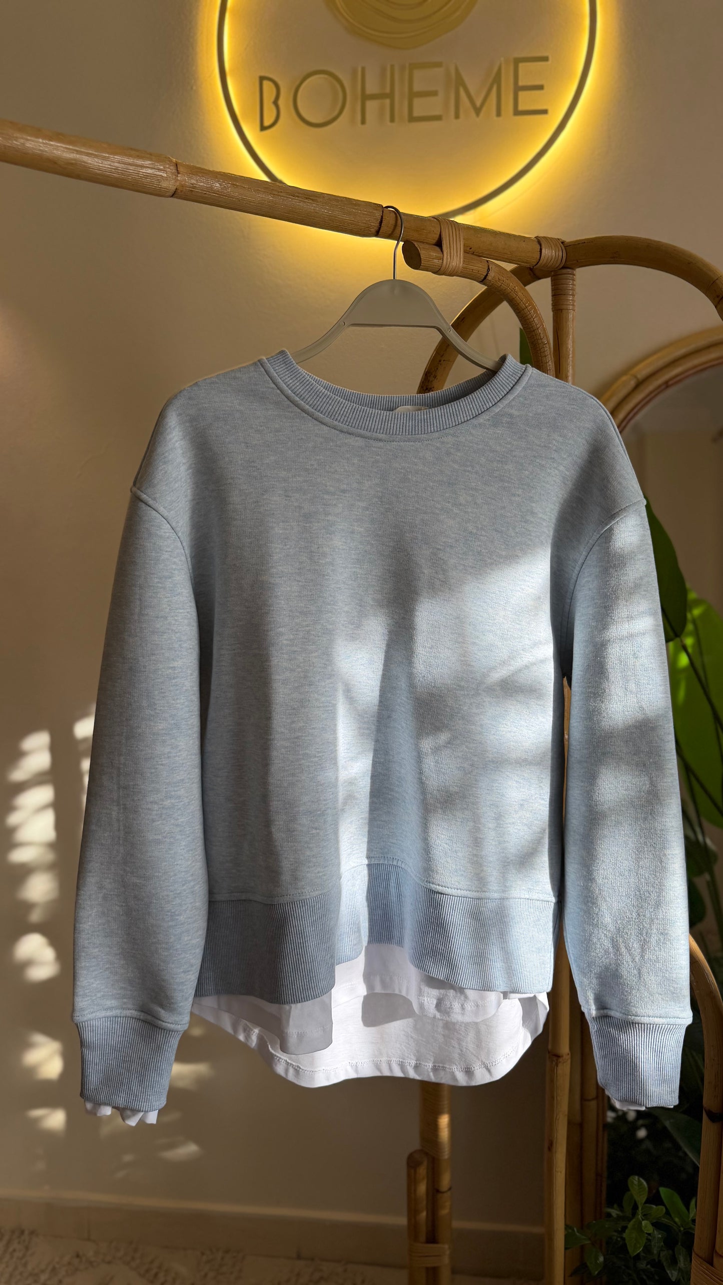 Baby Blue Melton Sweatshirt With White Extension
