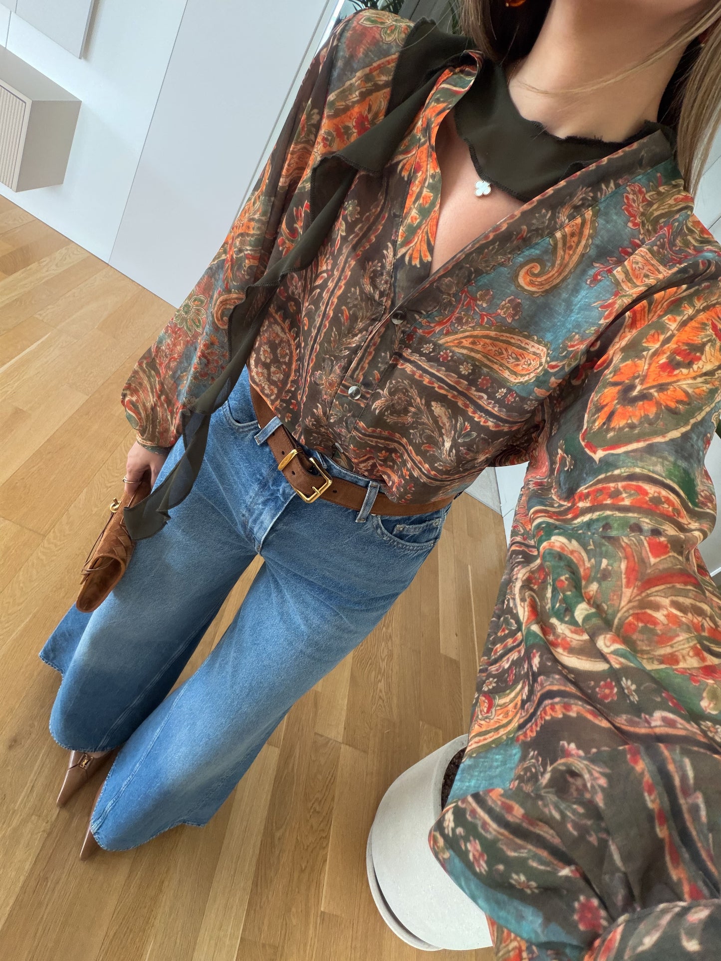 Teal Green Chiffon Vintage Blouse With Ribbons
