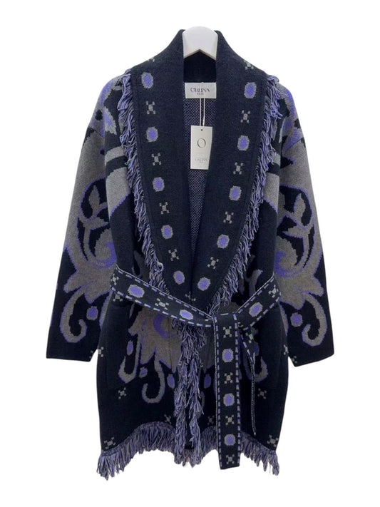 The French Indigo Fringes Cardigan With Belt & Pockets