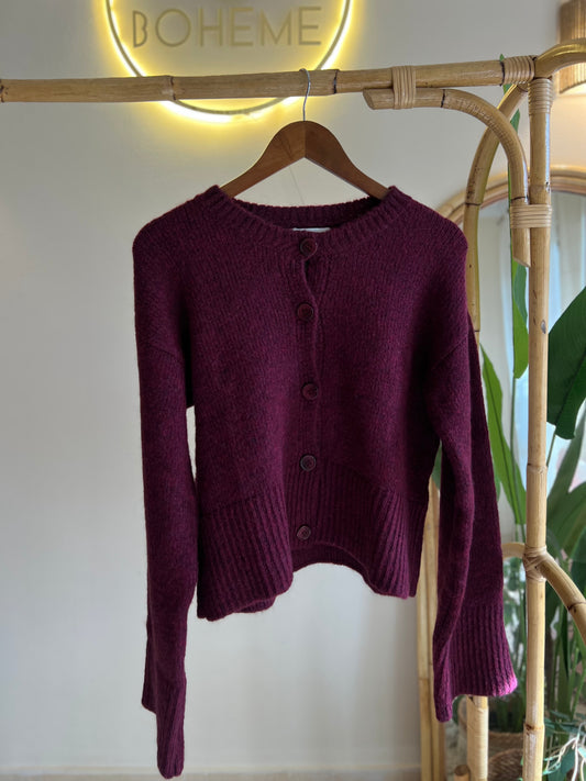Burgundy Cardigan With Bell Sleeves