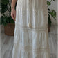 Beige Cut Out Embroidery Floral Skirt With Tassels