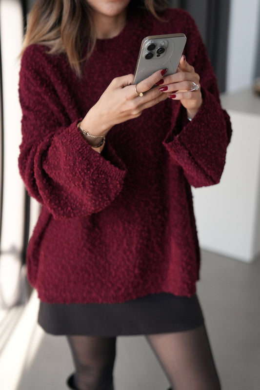 Burgundy Round Neck Stitch Pullover