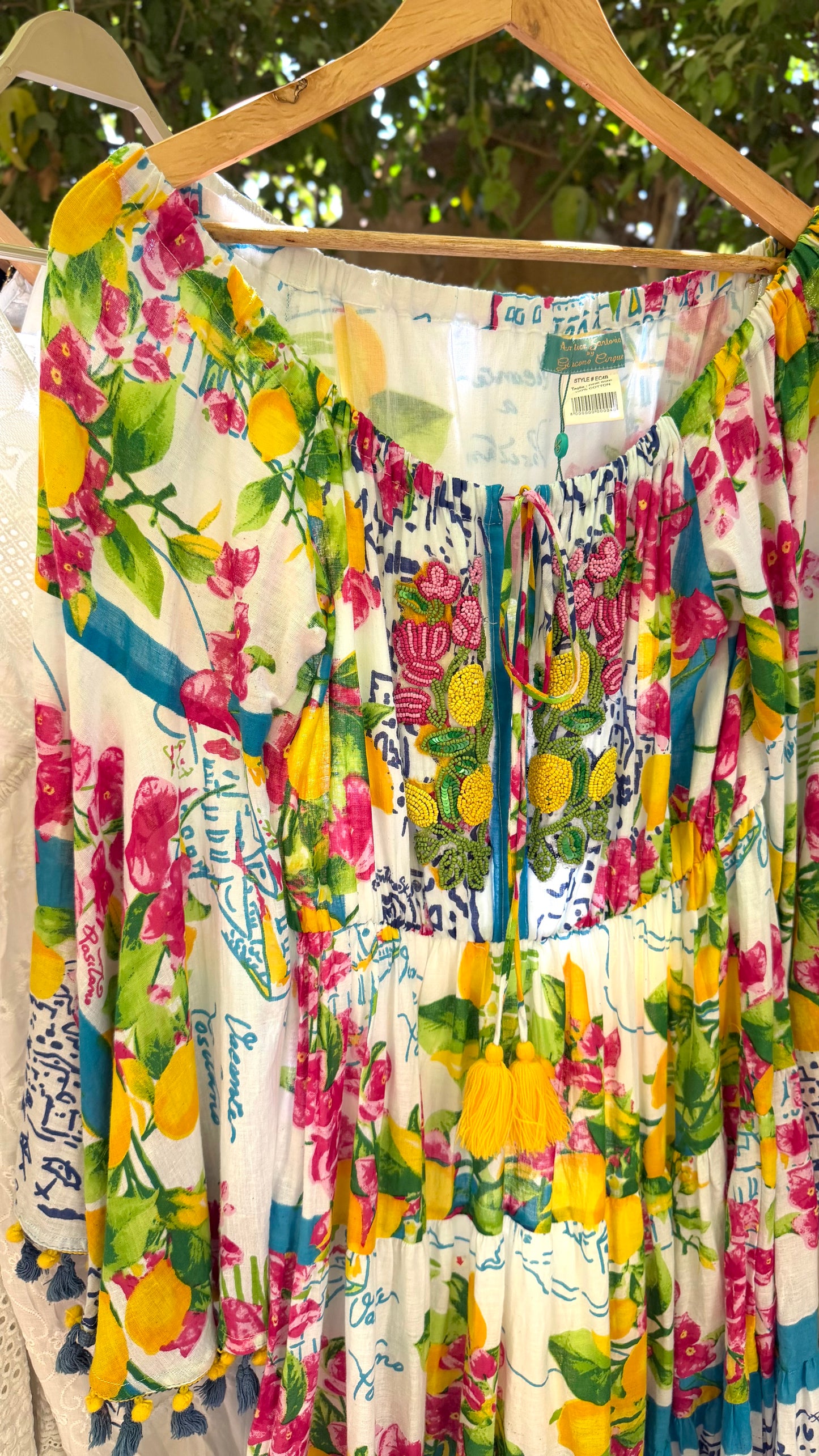 Antica Sartoria Colorful Lemon Dress With Handmade Embroidery Beads