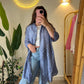 Blue Embroidered Floral Lace Long Shirt