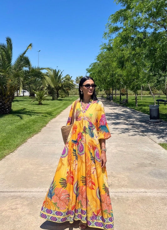 The Tropical Yellow Cotton Dress