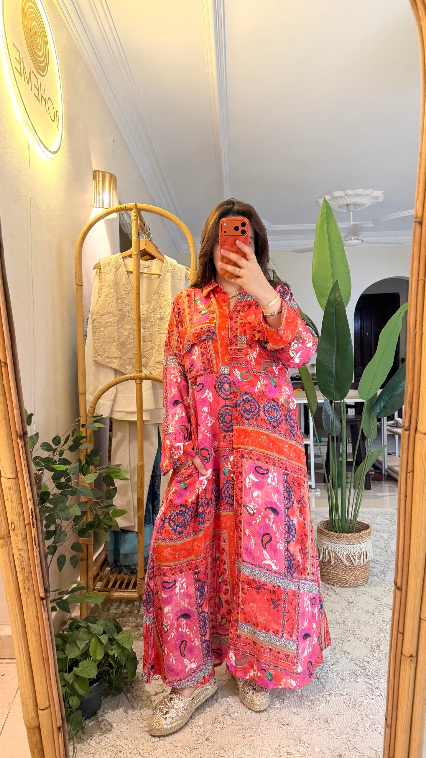 Pink X Red Paisly Shirt Dress With Pockets
