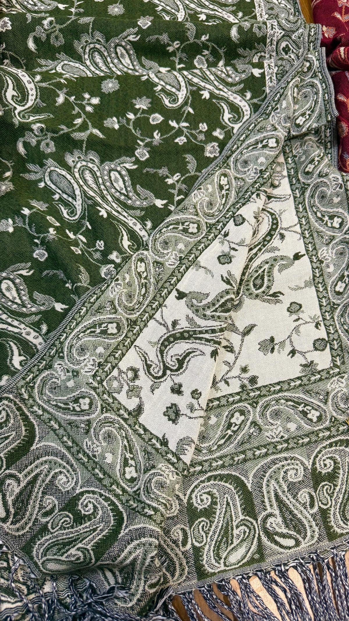 Green Cotton Double-Face Pashmina