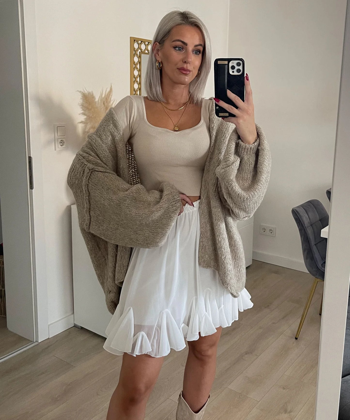 Italian Latte Triko Open Cardigan