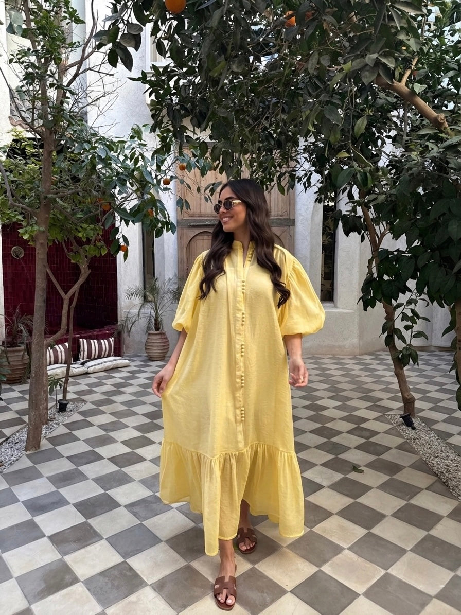 The Spanish Yellow Balloon Belted Dress