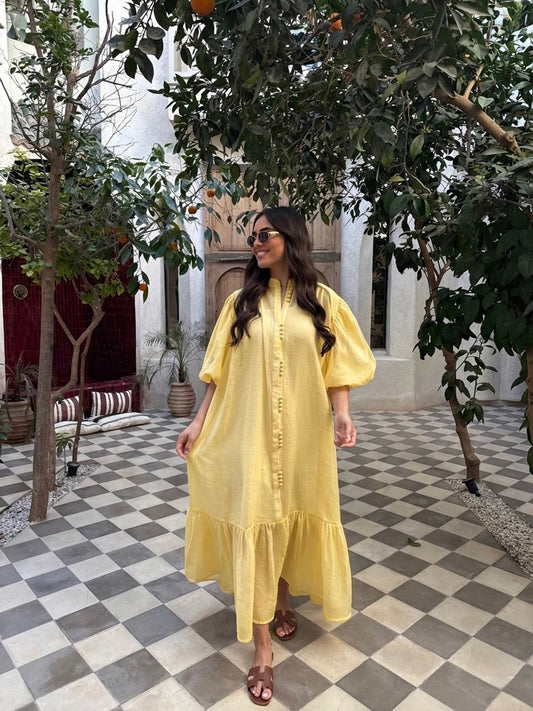 The Spanish Yellow Balloon Belted Dress