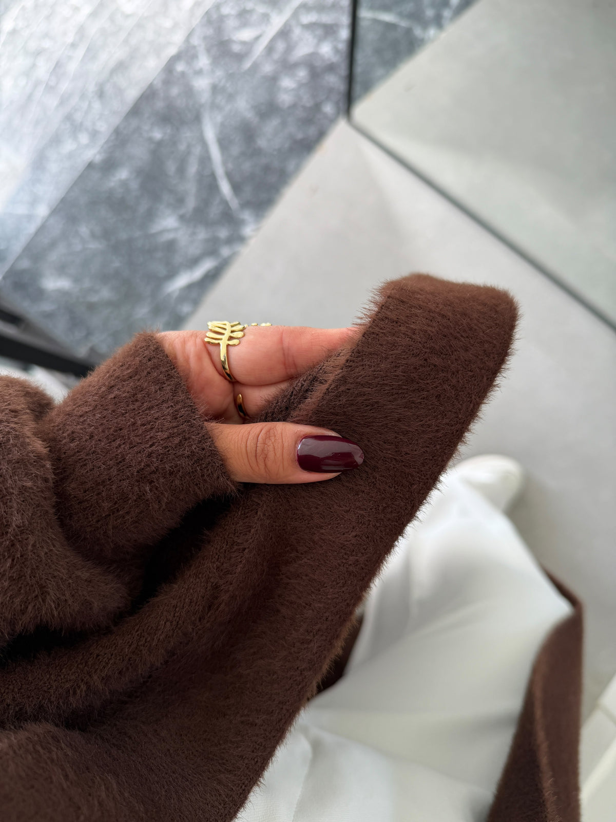 Brown Fluffy Heavy Longline Coat Cardigan