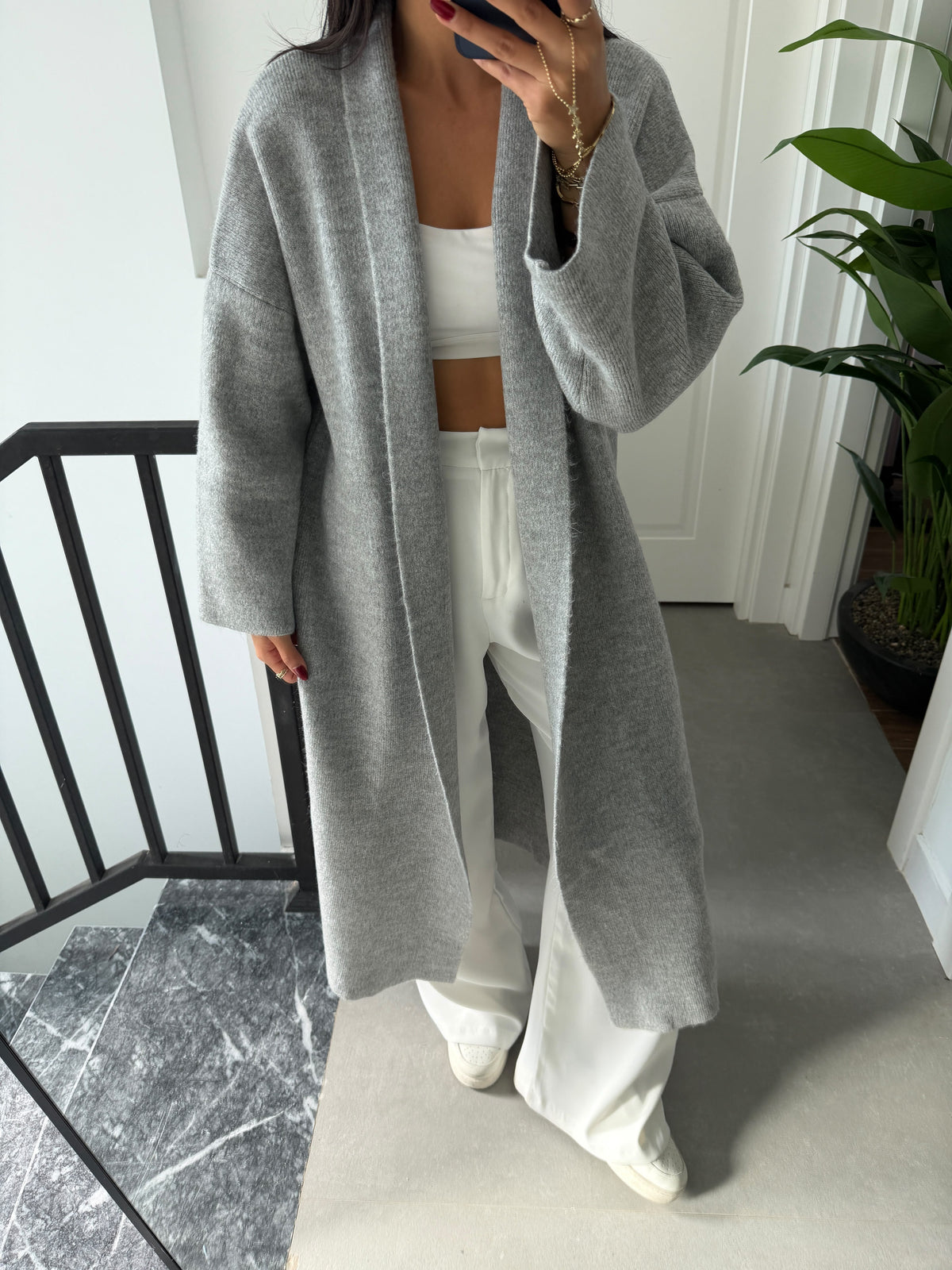 Light Grey Heavy Longline Coat Cardigan