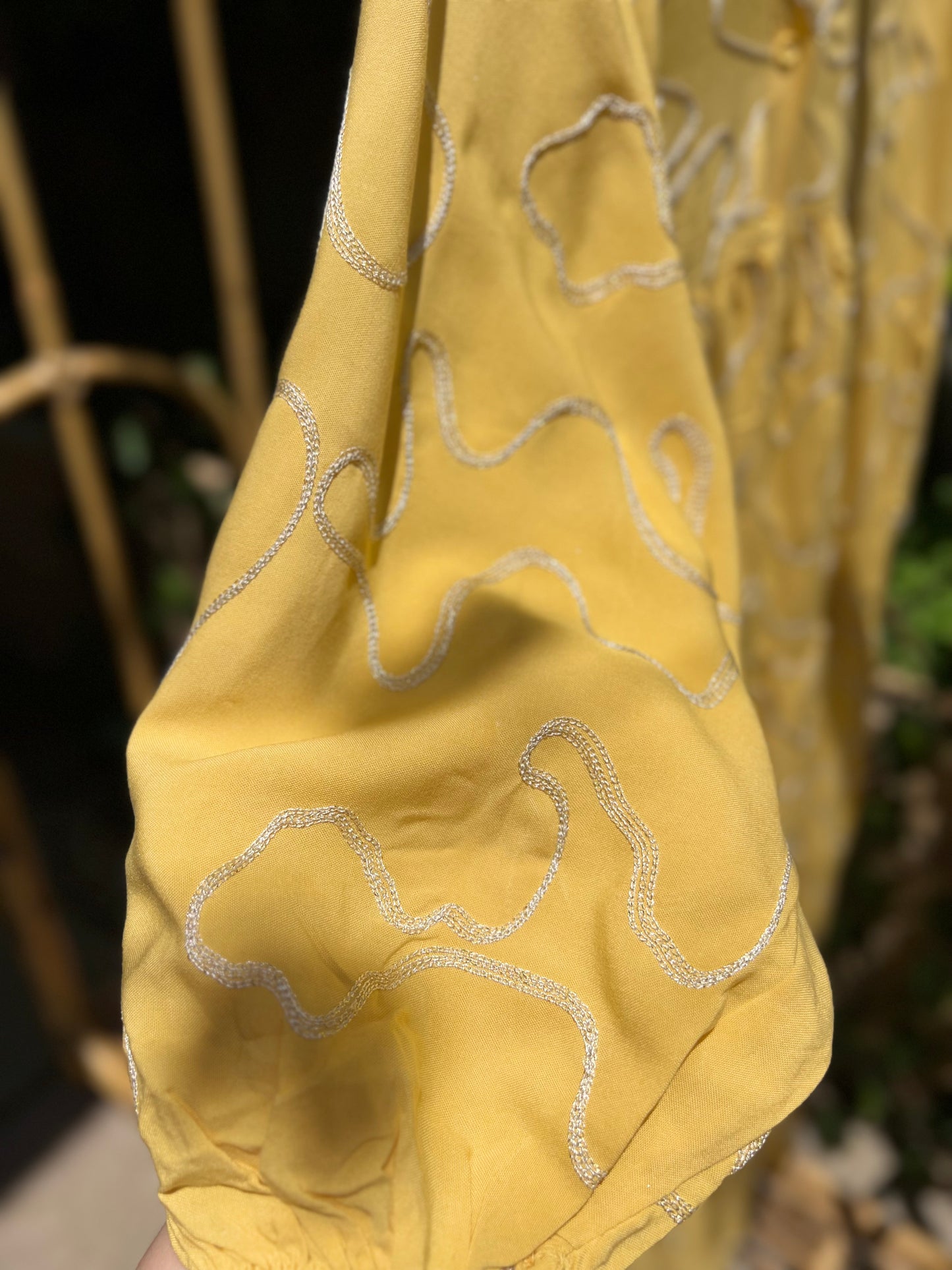 Yellow Gold Embroidered Cotton Wide Dress