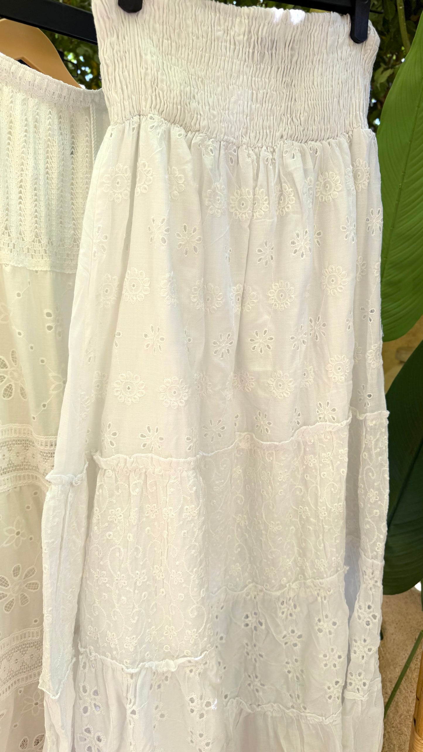 White Cotton Cut Out Skirt With Wide Waist