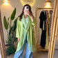 Italian Draped Collar Pistachio Cardigan Top With Pockets