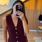 Burgundy Vest With Golden Buttons & Pockets