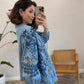 Navy Embroidery With Sequins Denim Kimono