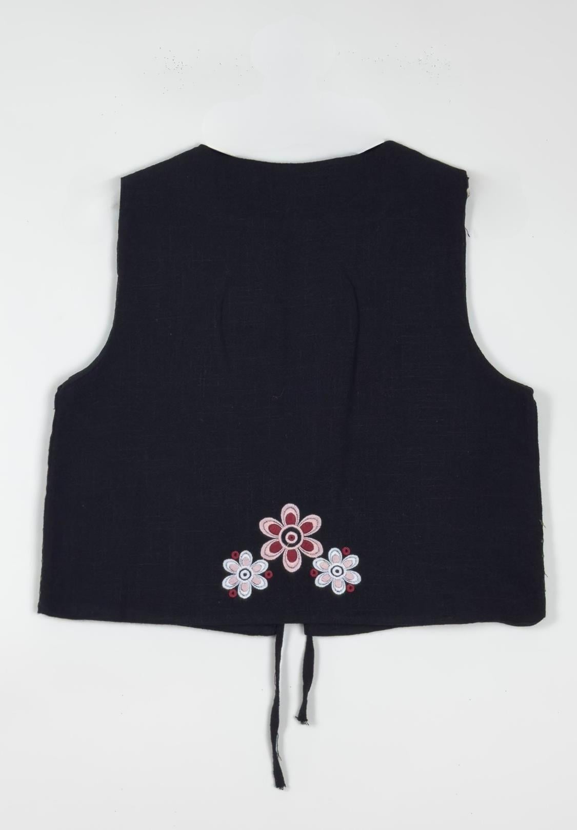 Black Floral Embroidered Vest