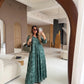 Green Beige Tropical Linen Dress