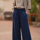 Italian Navy Linen Wide Leg Pants With Elastic Waist