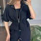 Black Zipped Jacket Crinkled Set
