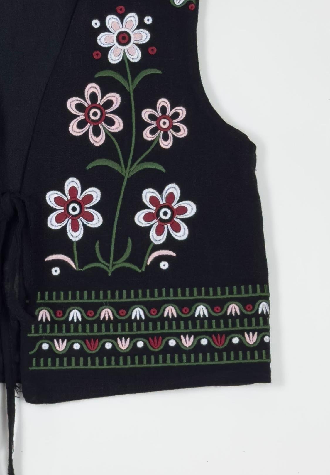 Black Floral Embroidered Vest