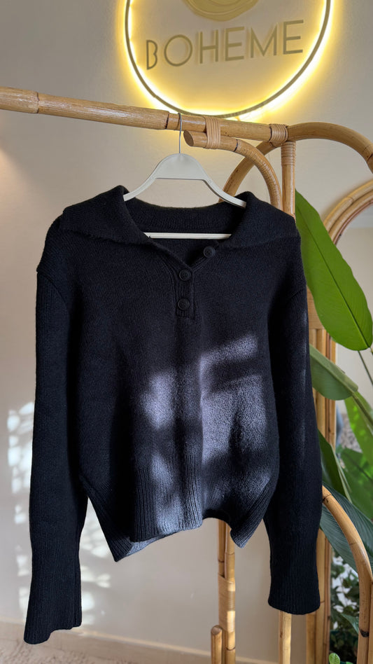 Black Polo Neck Triko Pullover