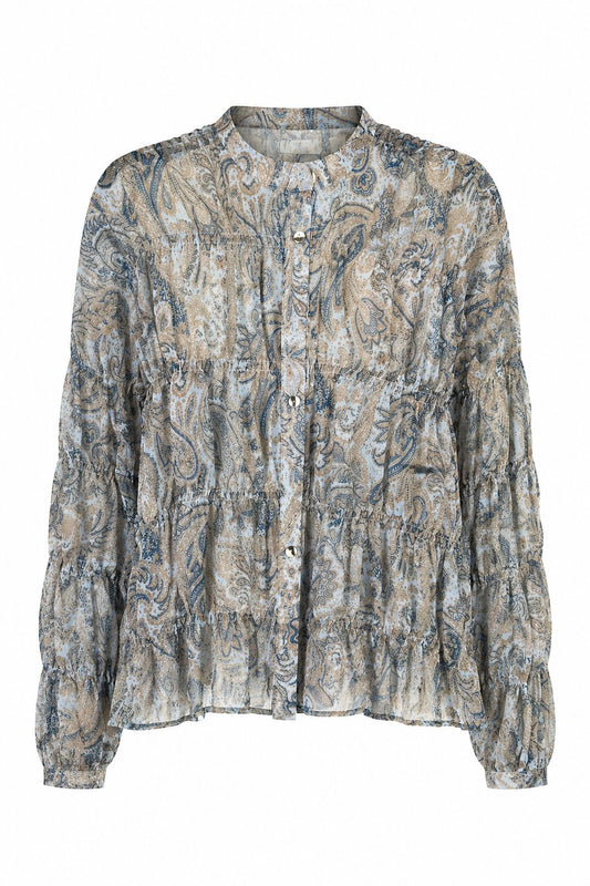Grey Smocked Chiffon Vintage Blouse