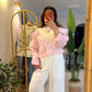 Off Shoulder Striped Pink Shirt With White Top