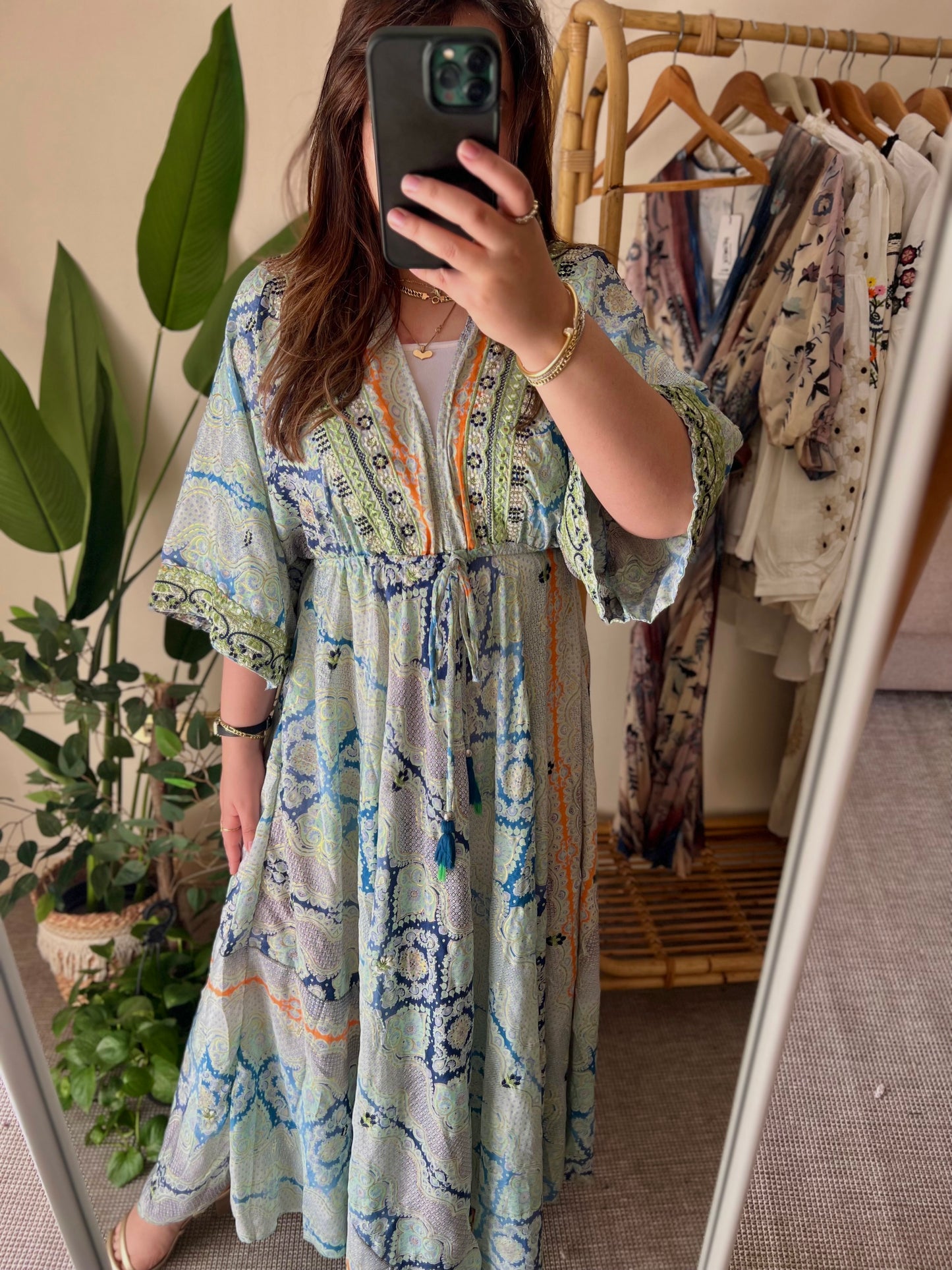 The Moroccan Blue Green Embroidered Dress