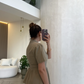 Olive Linen Half Sleeves Blouse